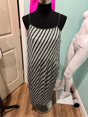 Diane Von Furstenberg Green and White Striped Midi Slip Dress